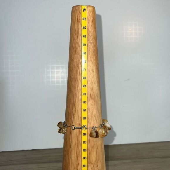 Citrine And Crystal Dangling Bracelet Linked Silver Tone Chain Bohemian Classic - Picture 2 of 7